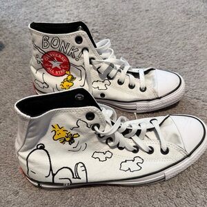 Converse White and Black Snoopy High-Top Sneakers